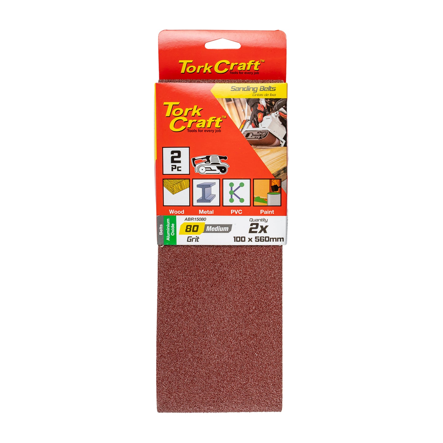 SANDING BELT 100 X 560MM 80GRIT 2/PACK