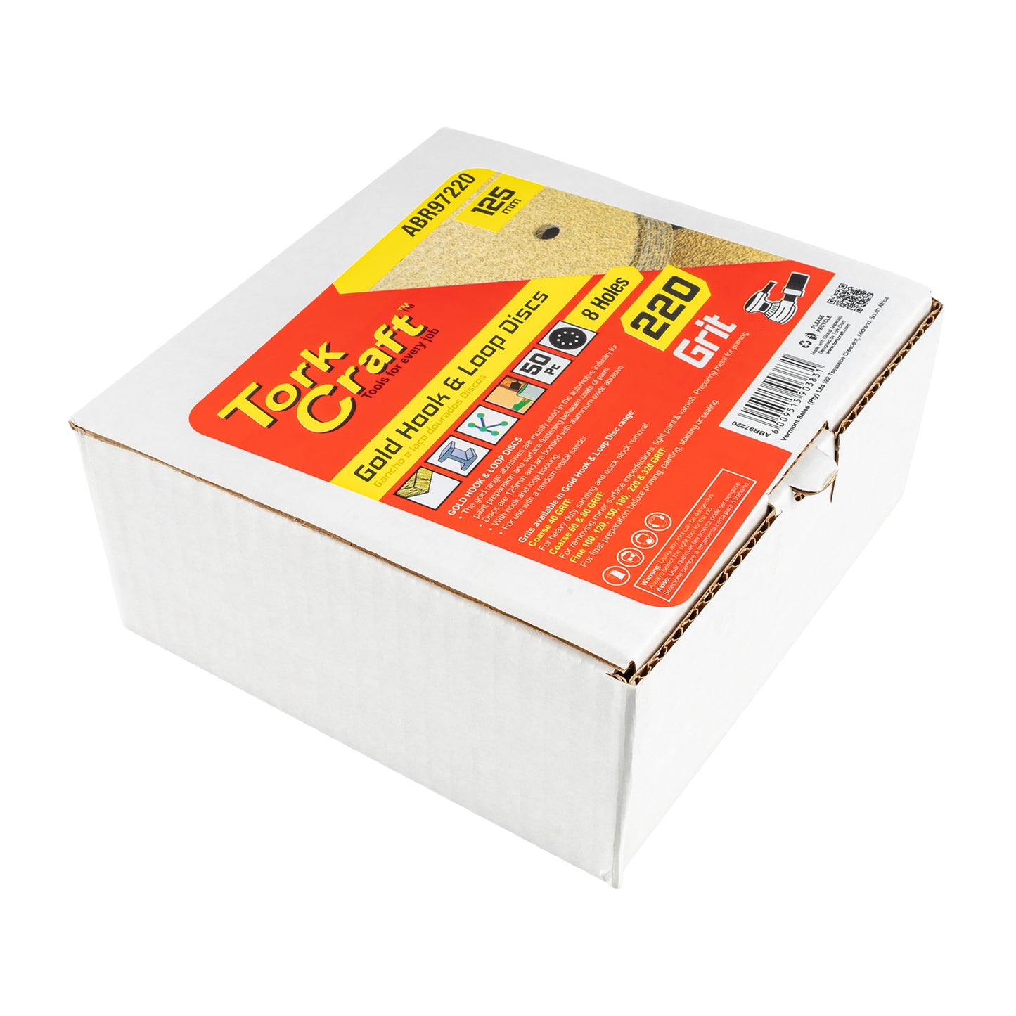 GOLD DISC (50 PIECES) 220 GRIT 125MM X 8 HOLES HOOK AND LOOP