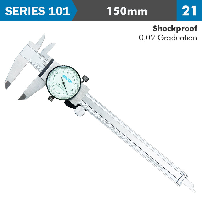DIAL CALIPER 150MM 0.03MM ACC. 0.02MM GRAD. S/STEEL SHOCKPROOF