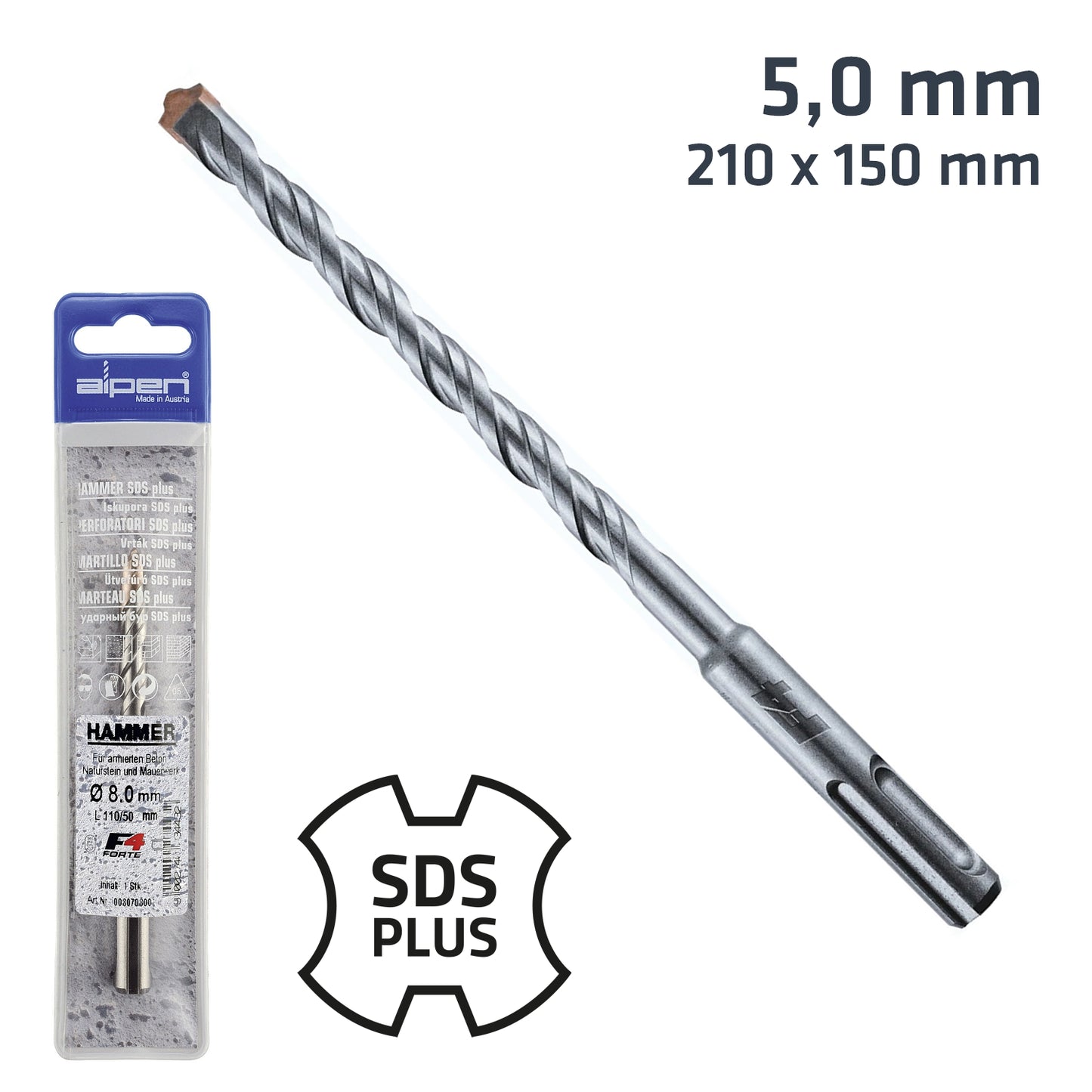 SDS PLUS 210 X 150 5.0MM HAMMER BIT PLASTIC WALLET