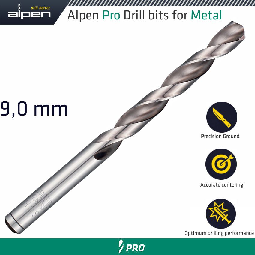 ALPEN PRO HSS DRILL DIN 338 RN 135 WITH SPLIT POINT 9.0MM BULK