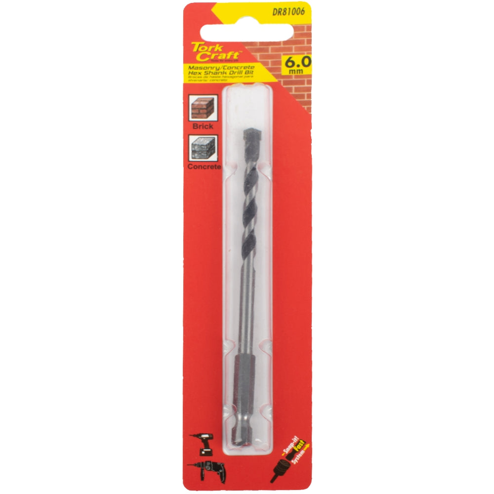 DRILL BIT MASONRY/CONCRETE 6.0MM HEX SHANK 1/CARD