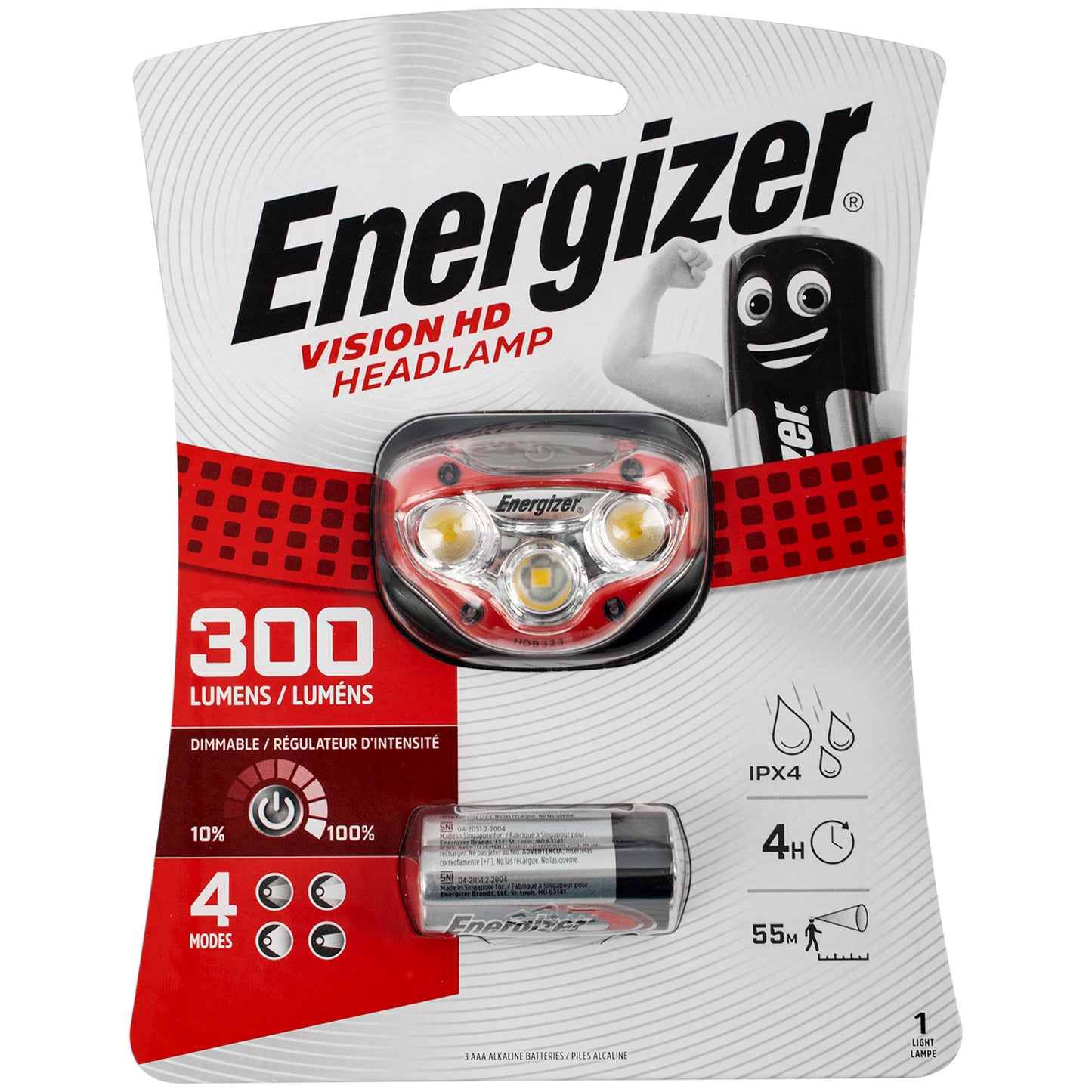 HEADLIGHT 300LUMENS VISION HD RED ENERGIZER