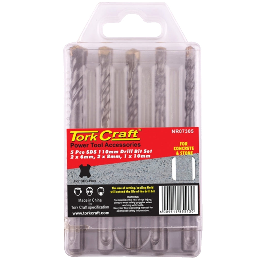 SDS 110MM DRILL BIT SET 5PC 2 X6MM, 2 X 8MM, 1X10MM