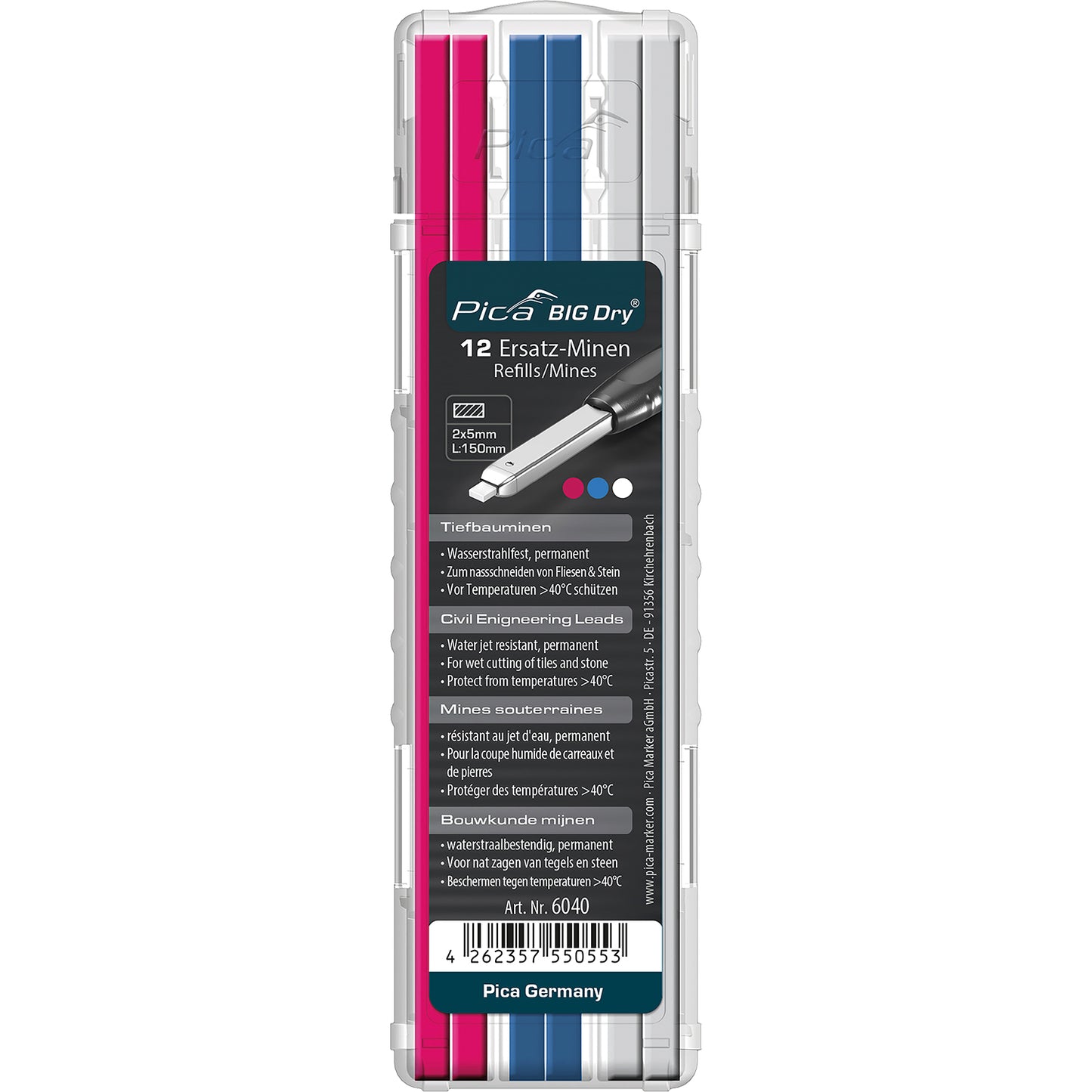 PICA BIG DRY PERMANENT LEAD REFILL 12PC SET ASS. COLORS