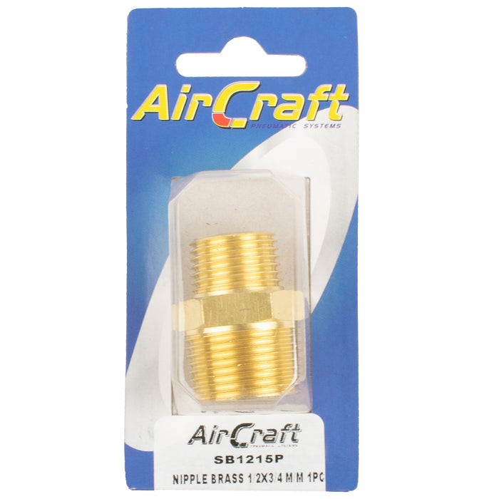 NIPPLE BRASS 1/2X3/4 M/M 1PC PACK