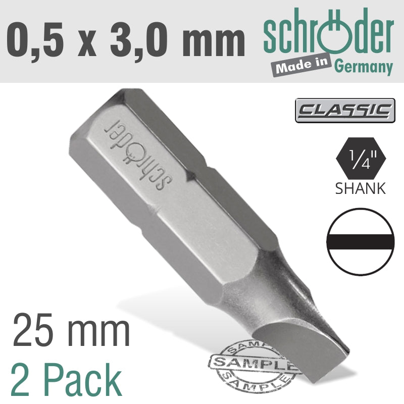 SLOTTED BIT 0.5X3MM 25MM 2CD