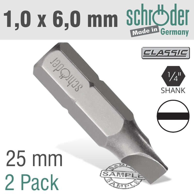 SLOTTED BIT 1.0X6MM 25MM 2CD