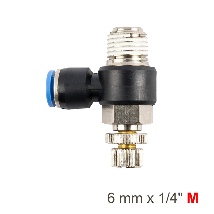 FLOW CONTROL SWIV. ELBOW PU 6MM X 1/4' M