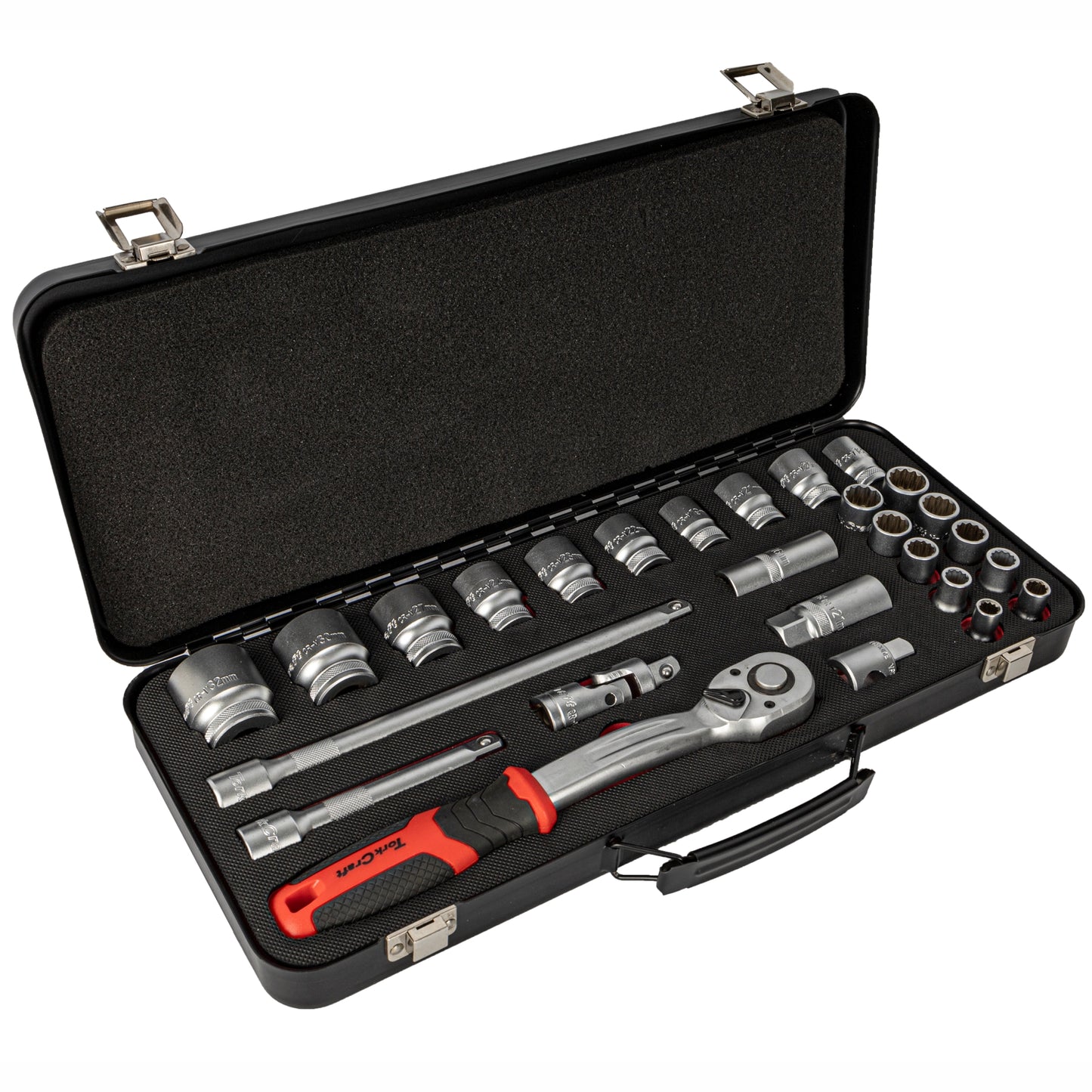 SOCKET & RATCHET SET 27PC 1/2' DR CRV 8-32MM 12 POINT METAL CASE