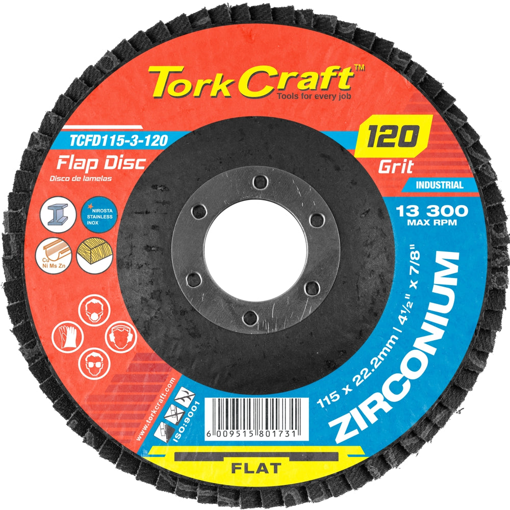FLAP DISC ZIRCONIUM 115MM 120 GRIT FLAT