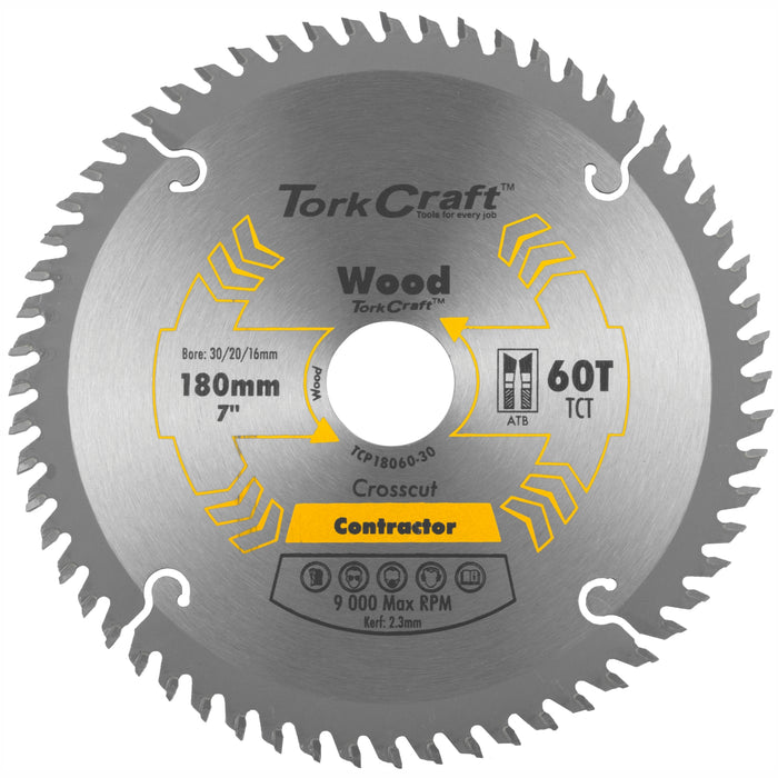 BLADE CONTRACTOR 180 X 60T 30/20/16 CIRCULAR SAW TCT