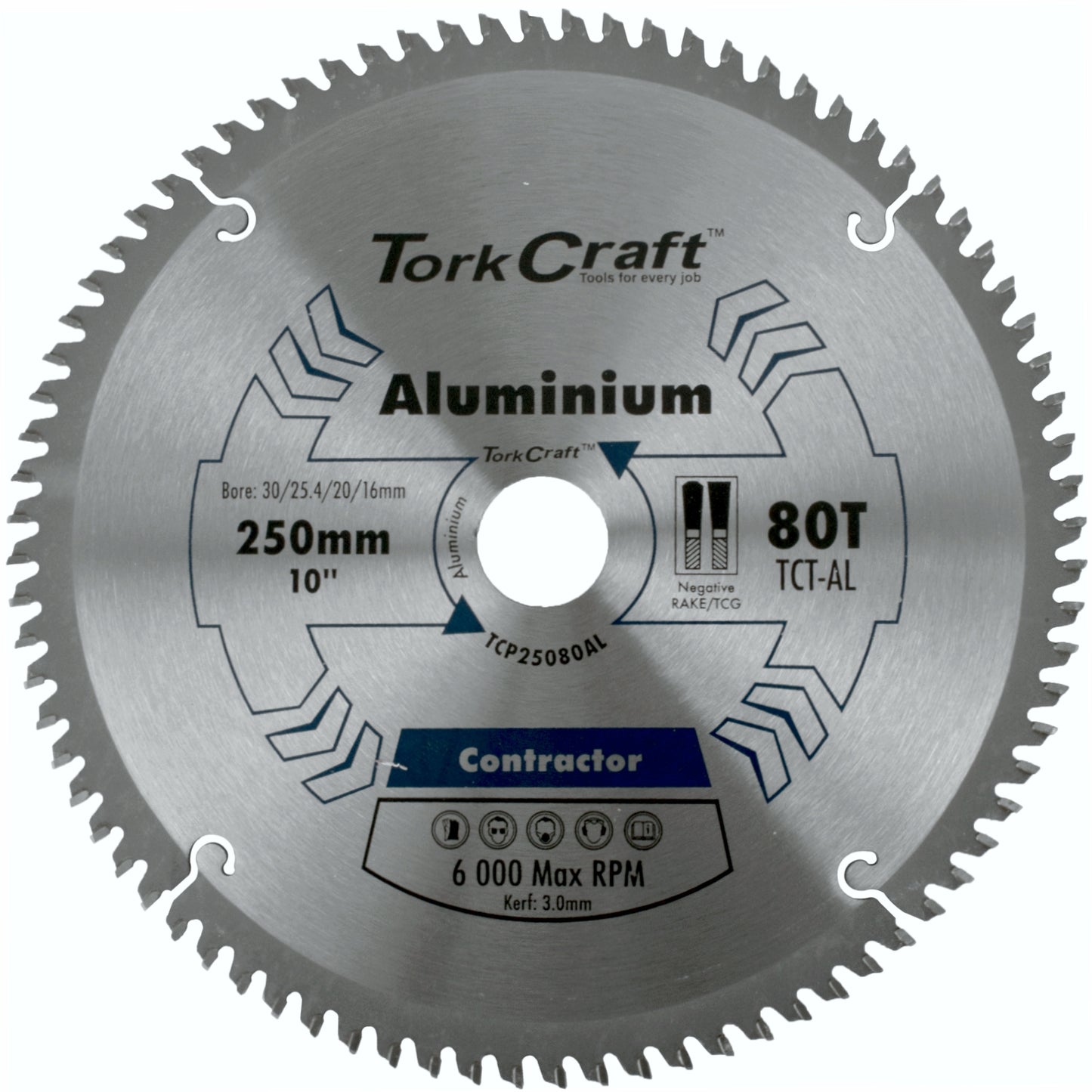 BLADE CONTRACTOR ALUM 250 X 80T TCG NEG 30MM CIRCULAR SAW TCT
