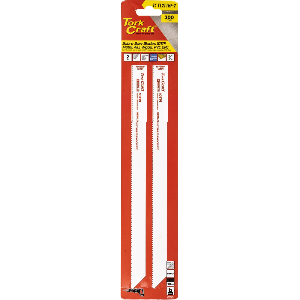 SABRE SAW BLADE 300 X 2.5MM 10TPI WOOD, METAL, PVC,Al 2PC