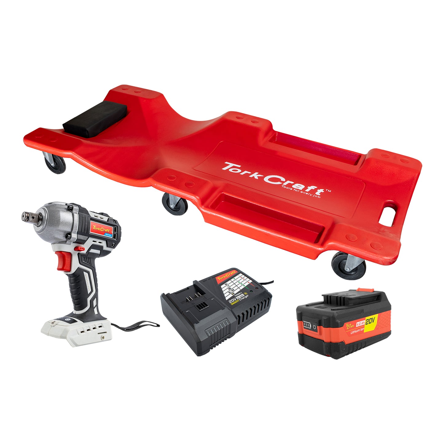 IMP. WRENCH 450NM 4.0AH BAT SMART CHARGER PLASTIC CREEPER COMBO
