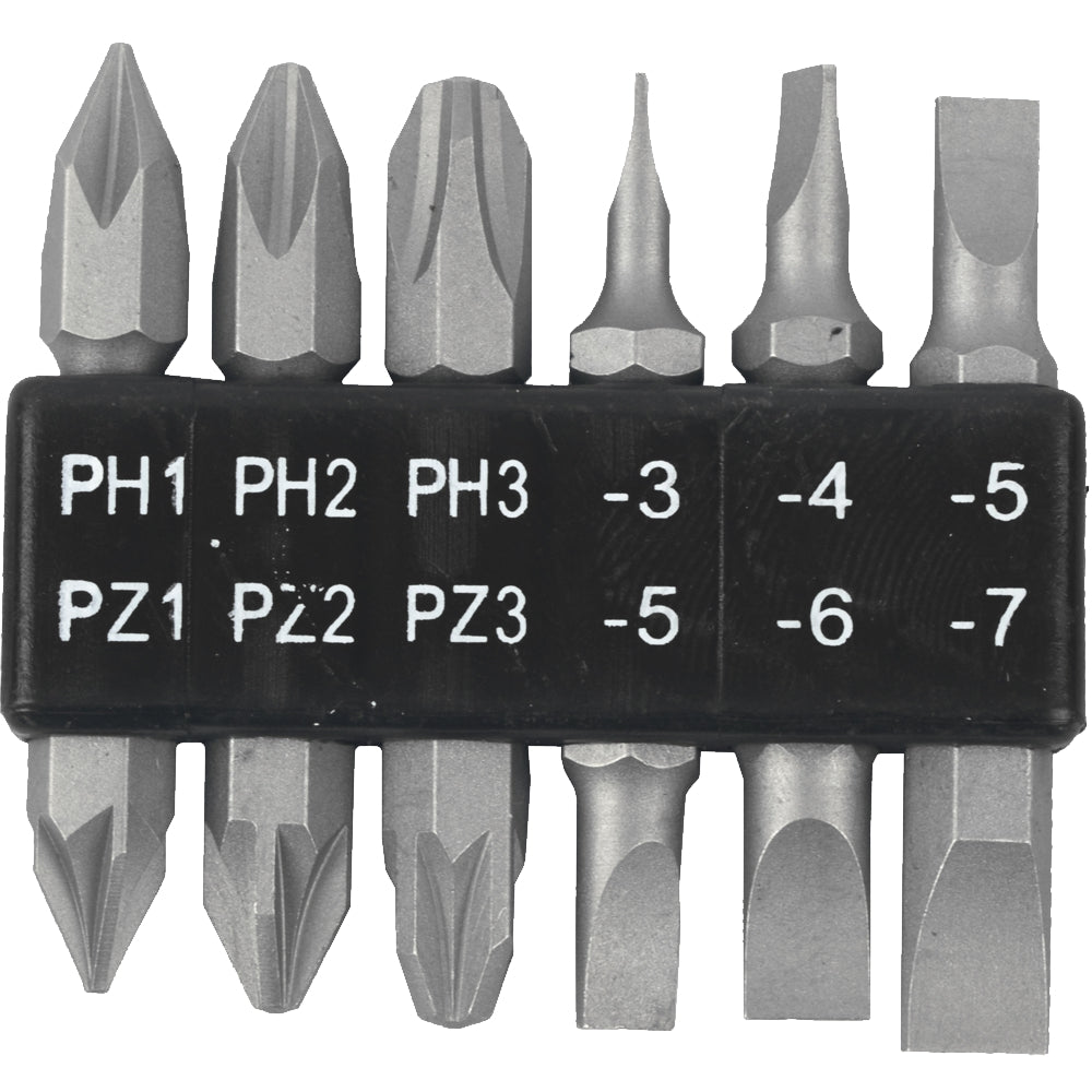 6PC 45MM DOUBLE END BIT SET PH1,2,3 PZ1,2,3 SL3,4,5,6,7MM