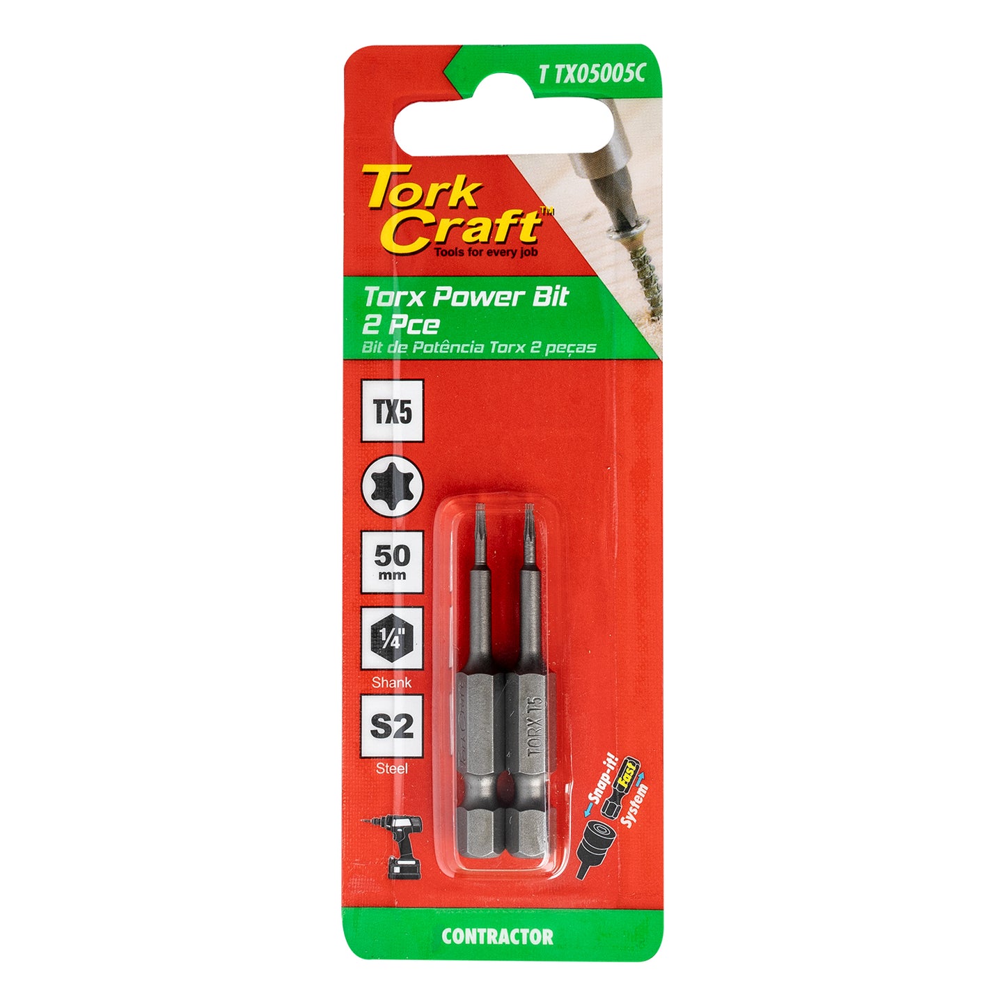 TORX TX 5 CLASSIC POWER BIT 50MM 2PC CARDED