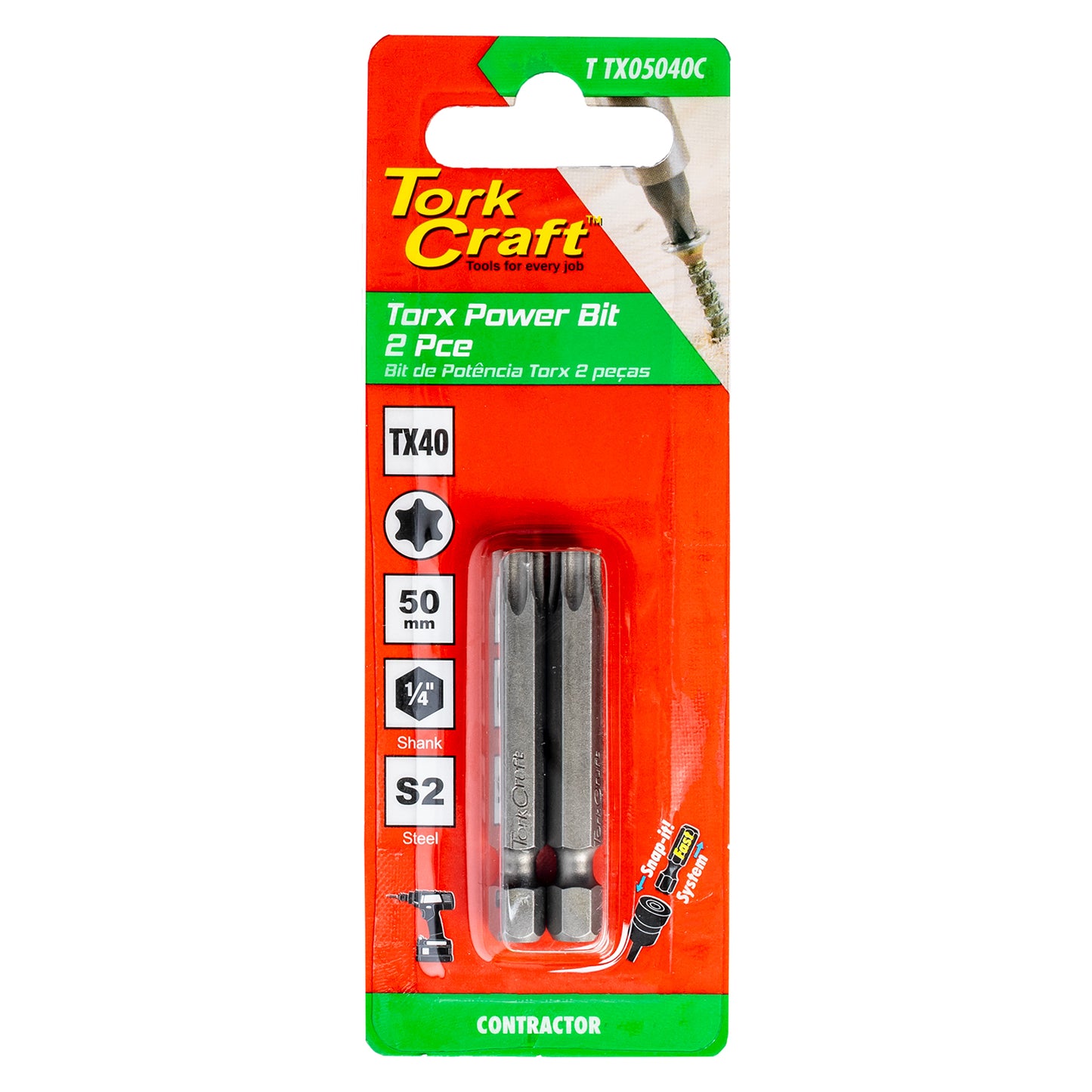 TORX TX 40 CLASSIC POWER BIT 50MM 2PC CARDED