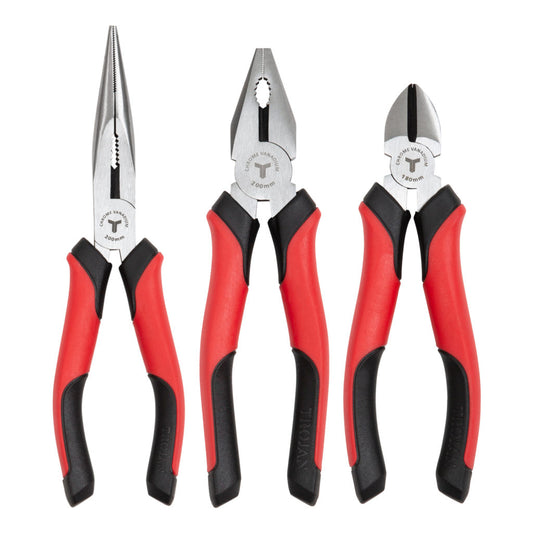 3 Piece Plier Set (Long Nose, Combination and side cutter)