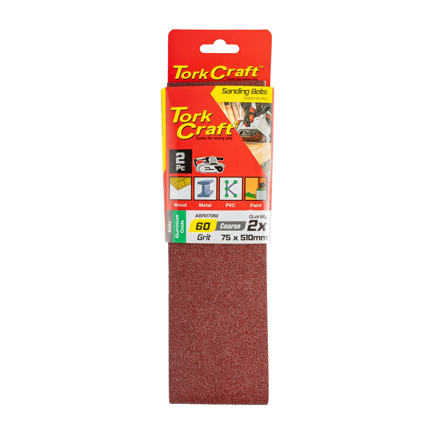 SANDING BELT 75 X 510MM 60GRIT 2/PACK