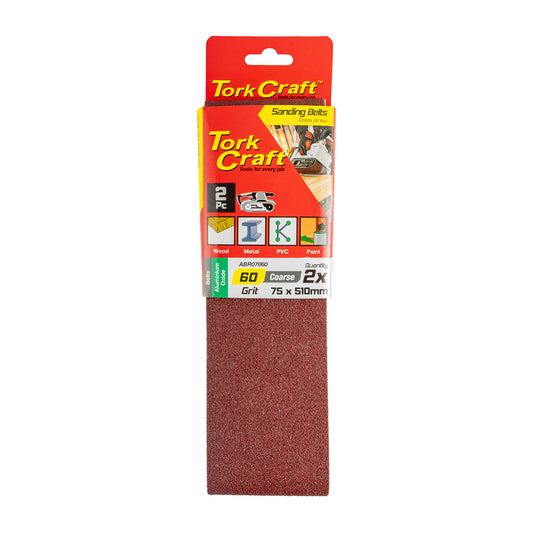 SANDING BELT 75 X 510MM 60GRIT 2/PACK