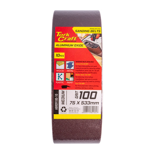 SANDING BELT 75 X 533MM 100GRIT 10/PACK