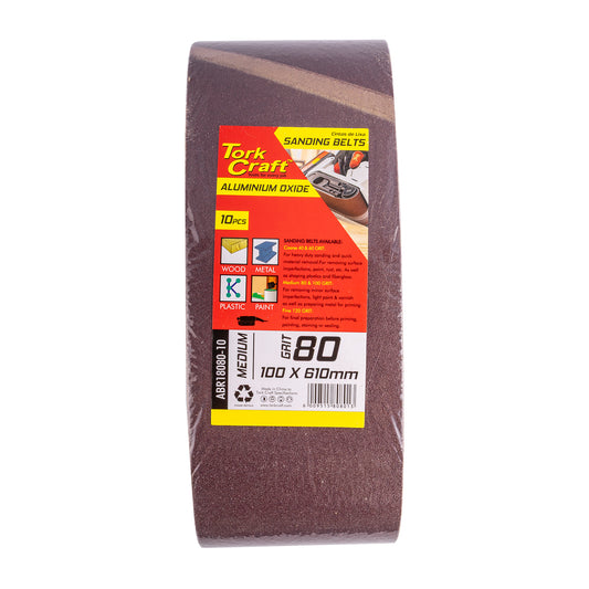 SANDING BELT 100 X 610MM 80 GRIT 10/PACK