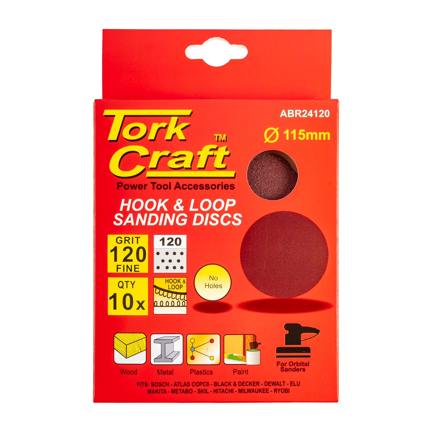 SANDING DISC 115MM 120 GRIT 10/PACK HOOK AND LOOP