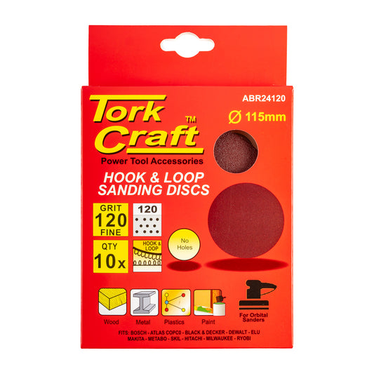 SANDING DISC 115MM 120 GRIT 10/PACK HOOK AND LOOP