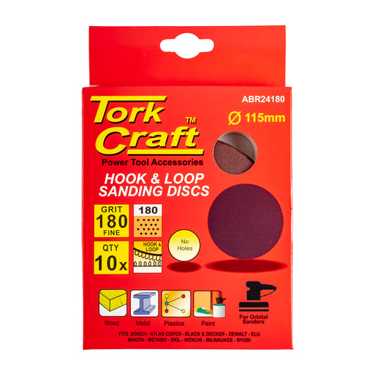 SANDING DISC 115MM 180 GRIT 10/PACK HOOK AND LOOP