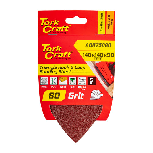 SANDING TRIANGLE 80 GRIT 140 X 140 X 98MM 5/PACK W/H HOOK AND LOOP