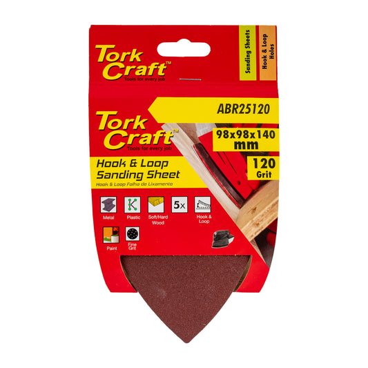 SANDING TRIANGLE 120 GRIT 140 X 140 X 98MM 5/PACK W/H HOOK AND LOOP