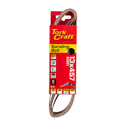 POWERFILE SANDING BELT 13 X 457MM 100 GRIT 5/PK