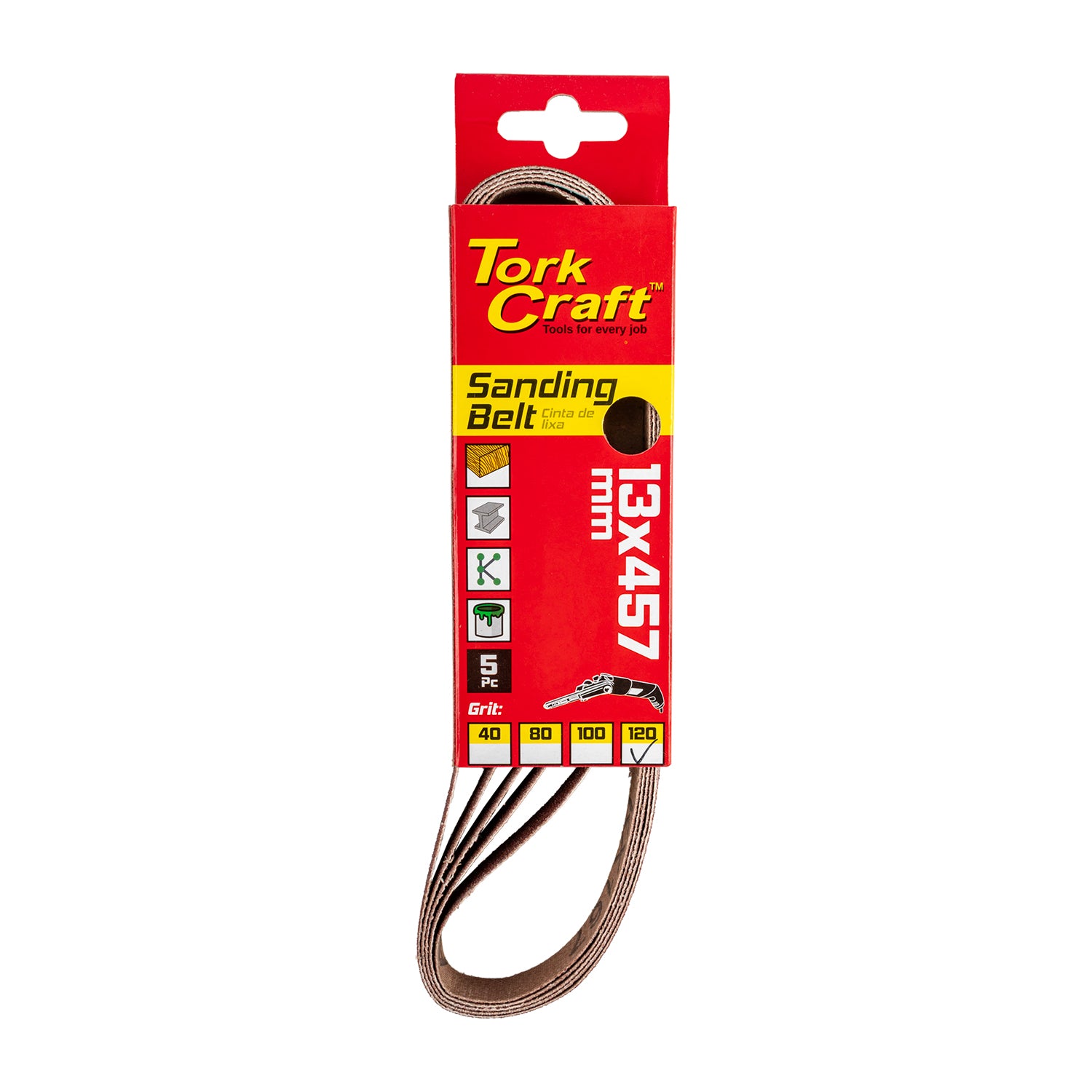 POWERFILE SANDING BELT 13 X 457MM 120 GRIT 5/PK