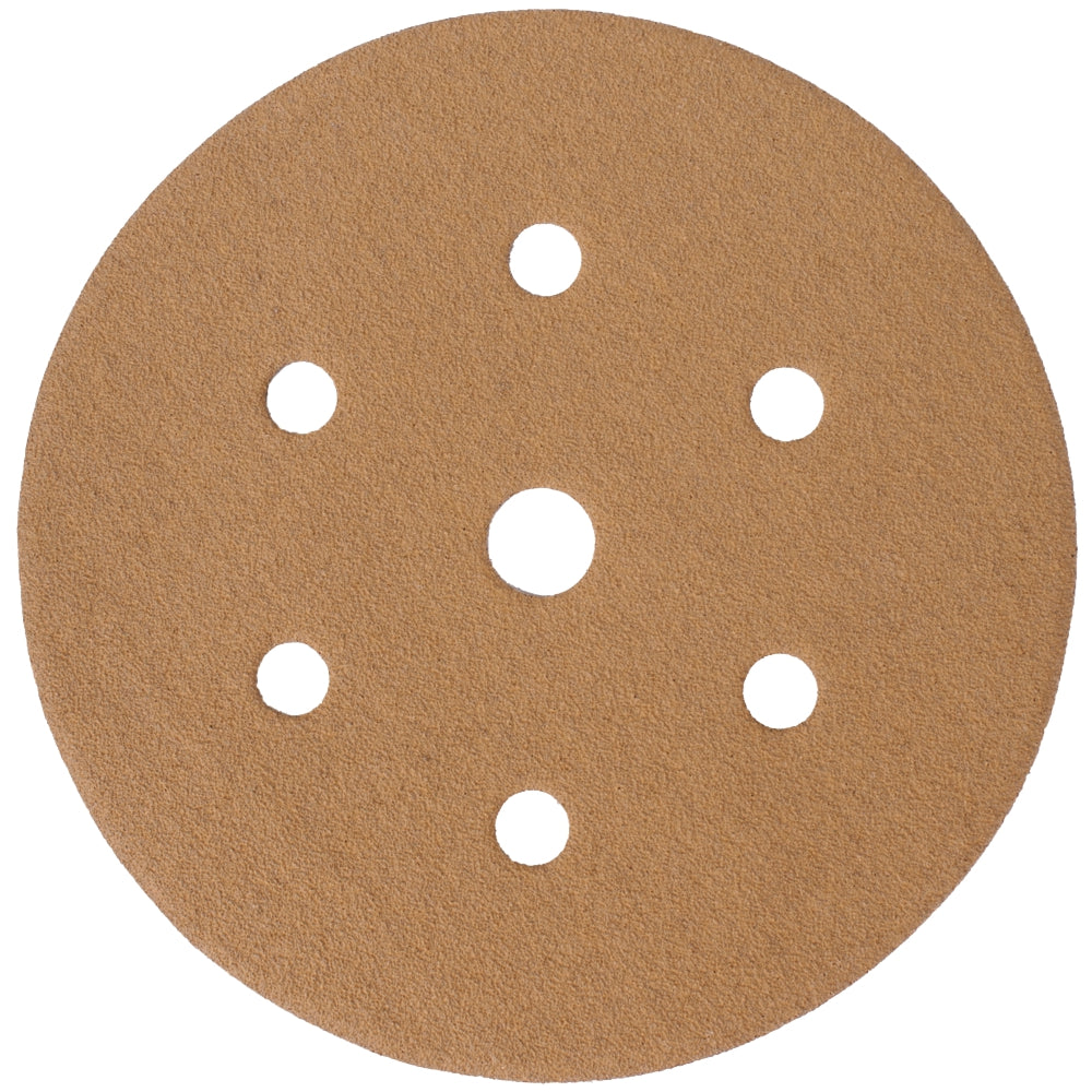 GOLD DISC (50 PIECES) 120 GRIT 150MM X 6+1 HOLES HOOK AND LOOP