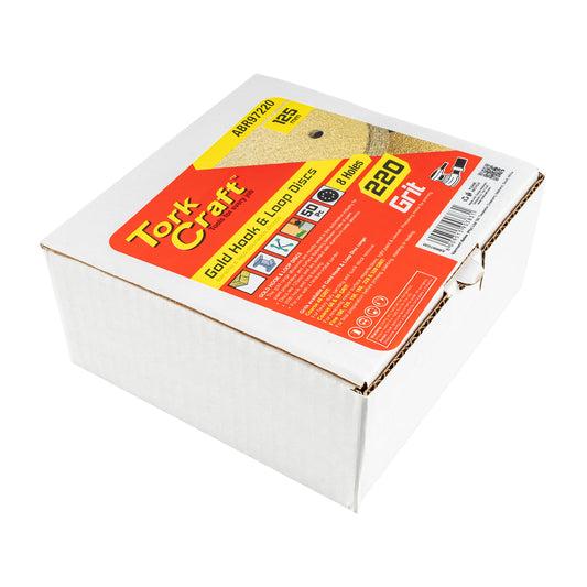 GOLD DISC (50 PIECES) 220 GRIT 125MM X 8 HOLES HOOK AND LOOP