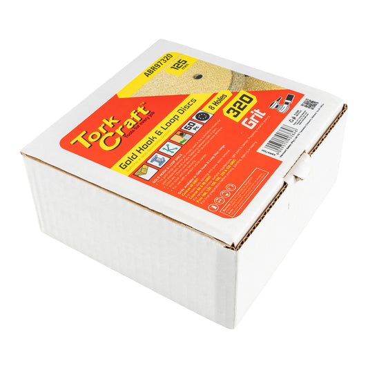GOLD DISC (50 PIECES) 320 GRIT 125MM X 8 HOLES HOOK AND LOOP