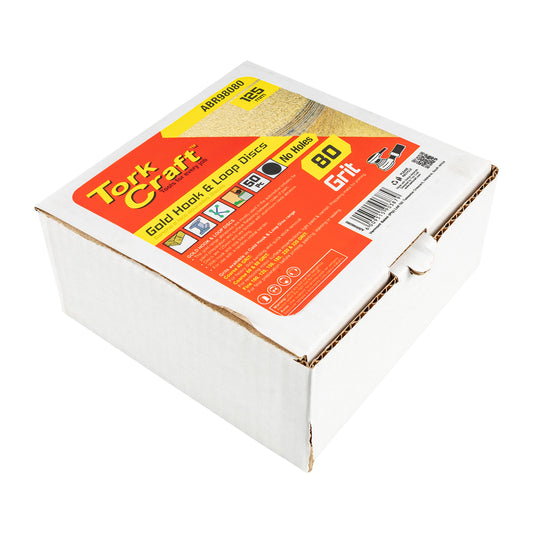 GOLD DISC (50 PIECES) 80 GRIT 125MM WITHOUT HOLE HOOK AND LOOP