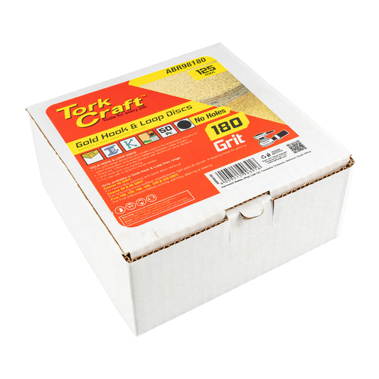 GOLD DISC (50 PIECES) 180 GRIT 125MM WITHOUT HOLE HOOK AND LOOP