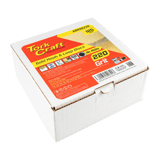 GOLD DISC (50 PIECES) 220 GRIT 125MM WITHOUT HOLE HOOK AND LOOP