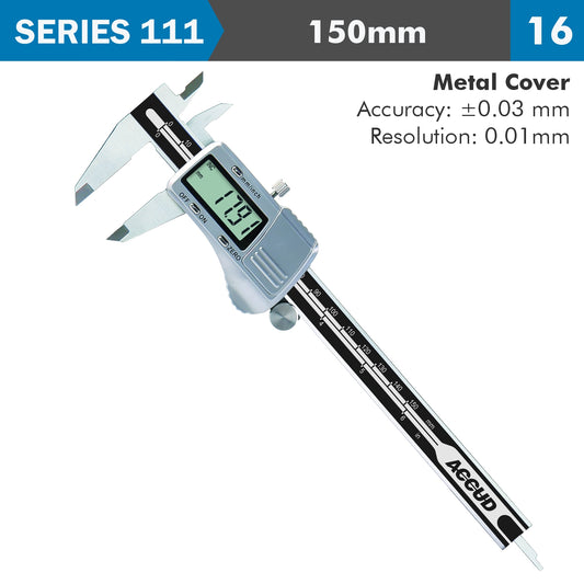 DIG. CALIPER 150MM 0.03MM ACC. METAL COVER S/STEEL 0.01MM RES.