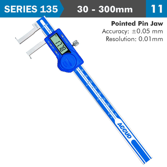 DIG. CALIPER 30-300MM 0.05MM ACC. INSIDE NECK 0.01MM RES. S/STEEL