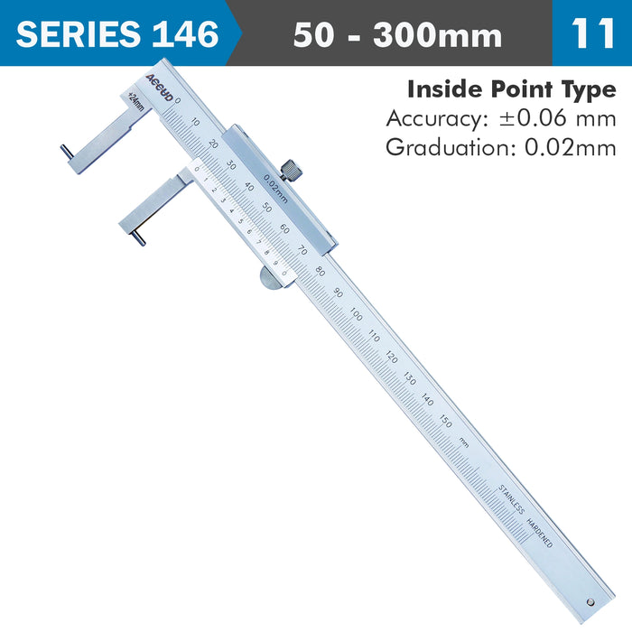 VERNIER CALIPER 50-300MM 0.06MM ACC. 0.02MM GRAD. INSIDE POINT S/STEEL