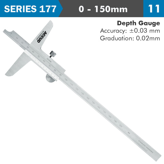 VERNIER DEPTH CALIPER  150MM 0.03MM ACC. 0.02MM GRAD. S/STEEL