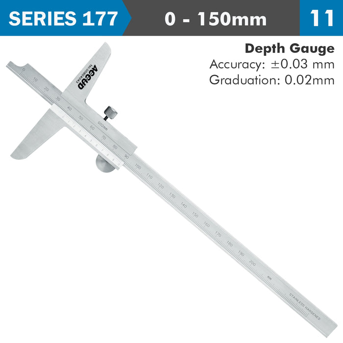 VERNIER DEPTH CALIPER  150MM 0.03MM ACC. 0.02MM GRAD. S/STEEL