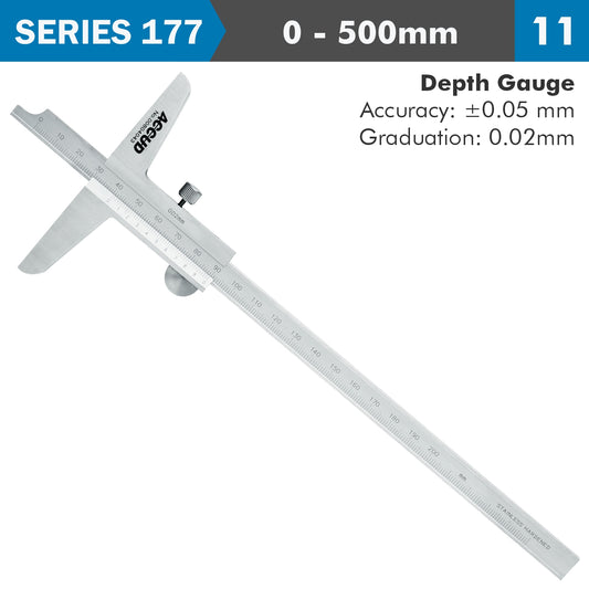 VERNIER DEPTH CALIPER  500MM 0.05MM ACC. 0.02MM GRAD. S/STEEL