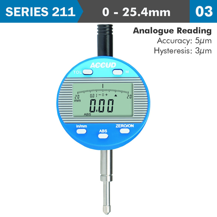 DIG. INDICATOR FLAT & LUG BACK 25.4MM 0.01MM RES.