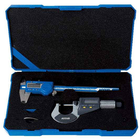 2 PIECE MEASURING TOOLS SET DIG. CALIPER 0-150MM & DIG. OUTSIDE MICROM
