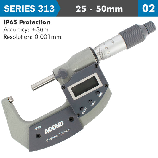 DIG. OUTSIDE MICROMETER 25-50MM 0.002MM ACC IP65. 0.001MM RES.