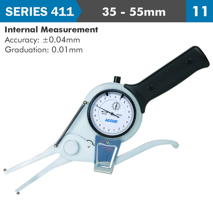 INT. DIAL CALIPER GAUGE 35-55MM 0.04MM ACC. 0.01MM GRAD. JAW LENGTH 80